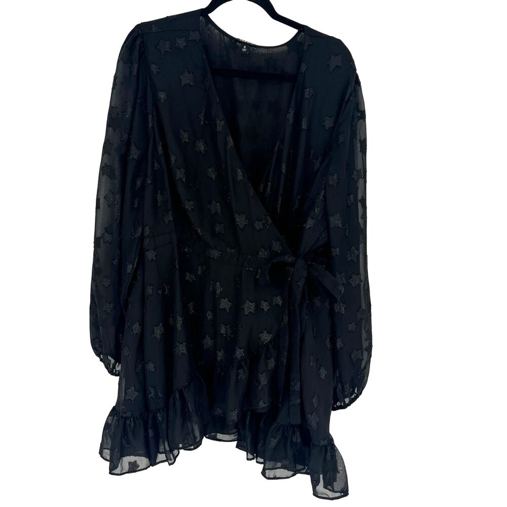 Torrid Star Surplice Ruffle Hem Wrap Top Black 3X 22-24